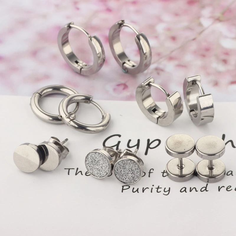 

6 Pairs/Set Stainless Steel Punk Earrings Hip Hop Rock Gothic Ear Studs Unisex Women Men Jewelry Gifts E56A
