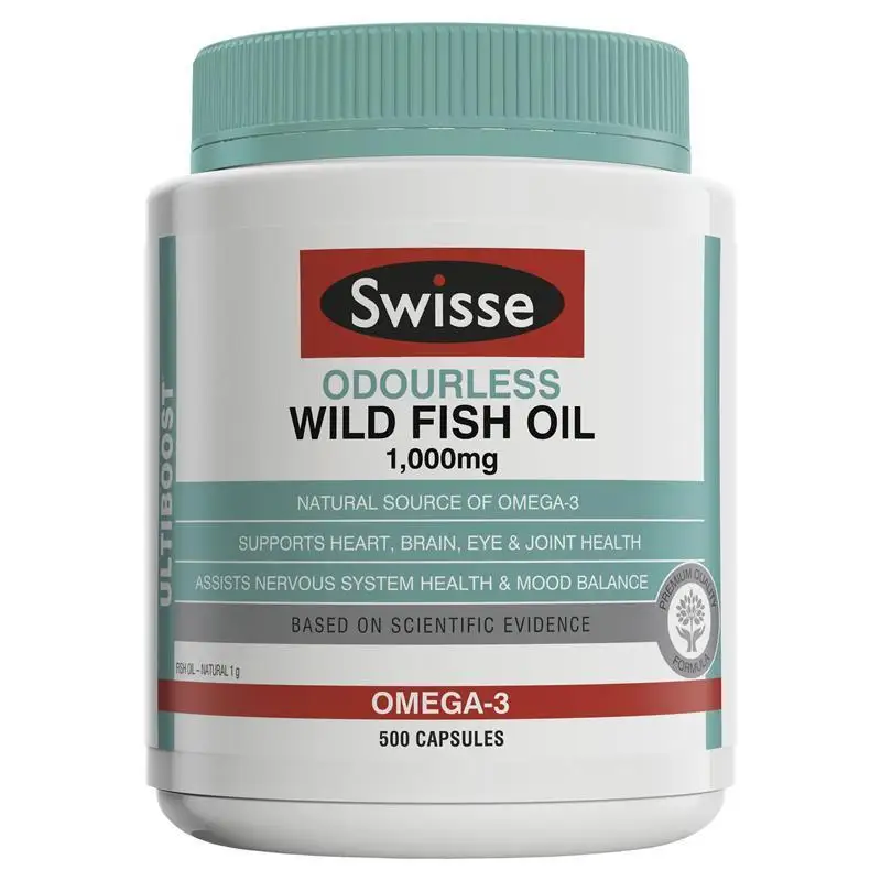 

Swisse Odourless Wild Omega 3 Deep Sea Fish Oil 1000mg 500 Capsules Australia Children Heart Brain Joint Eye Health Products