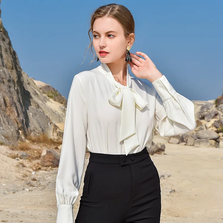

Bow collar satin ladies shirt