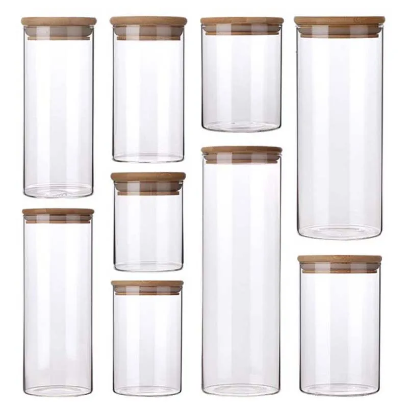 

Transparent glass jar for kitchen, sealed bamboo jar for storing kitchen food