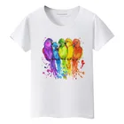 Футболка женская разноцветная, модная рубашка с рисунком Разноцветных Птиц и радуги, удобная одежда для работы с акварелью и птицами