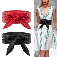 lace up pu leather wide corset cummerbunds strap belts for women high waist slimming girdle ties bow bands