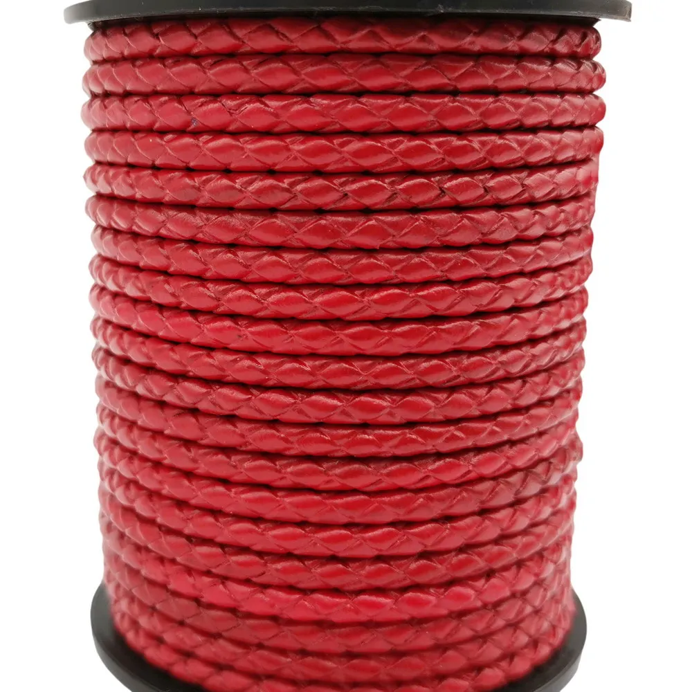 

5 Yards 3mm Red Leather Bolos Tie 3.0mm Braided Strap Woven Fold Leather Cords for Jewelry Making