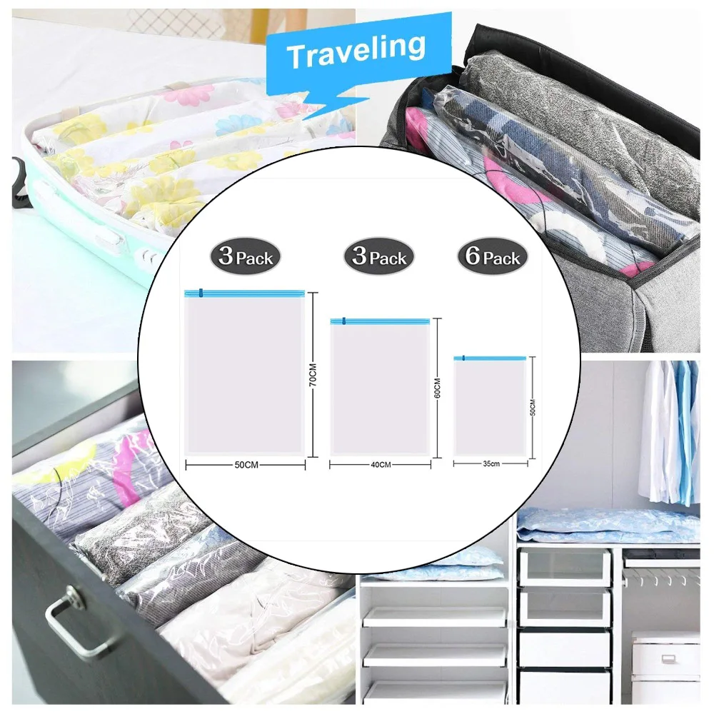 12Pcs/set PA + PE Travel Compression Vacuum Storage Space Saving Bags Saver Vacum Bag Durable | Дом и сад