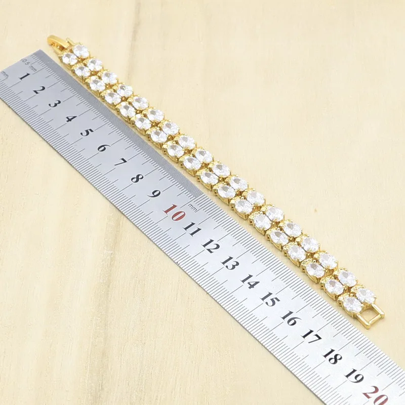 Геометрический золотистый набор украшений для женщин браслет из белого циркония