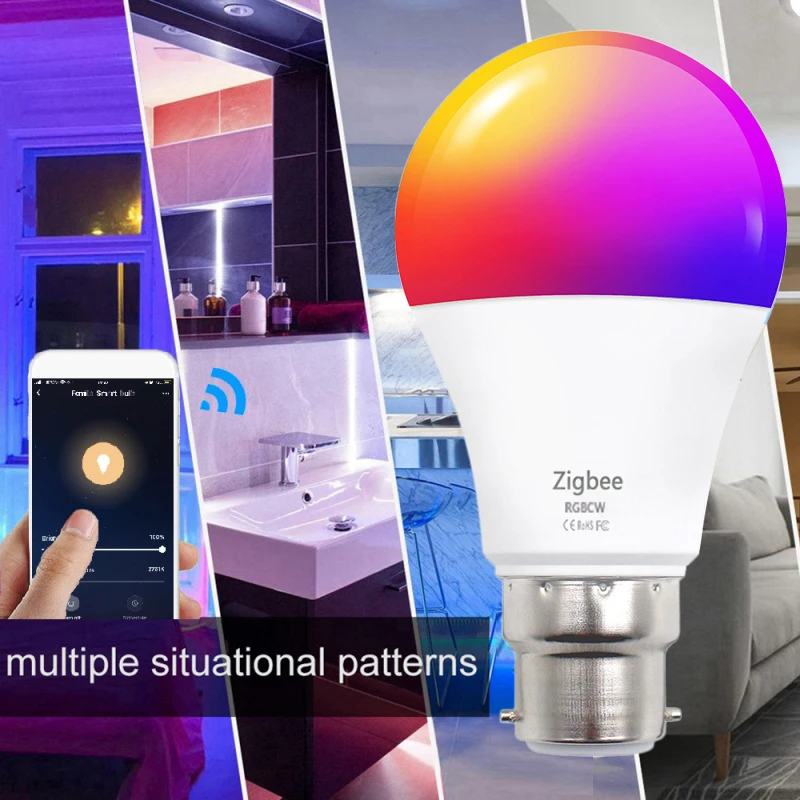 

Tuya Zigbee 9W/10W B22 Smart Home LED Light Bulb Timer RGBCW Lamp Bulbs work with App Smart Life Smartthings Alexa Google Home