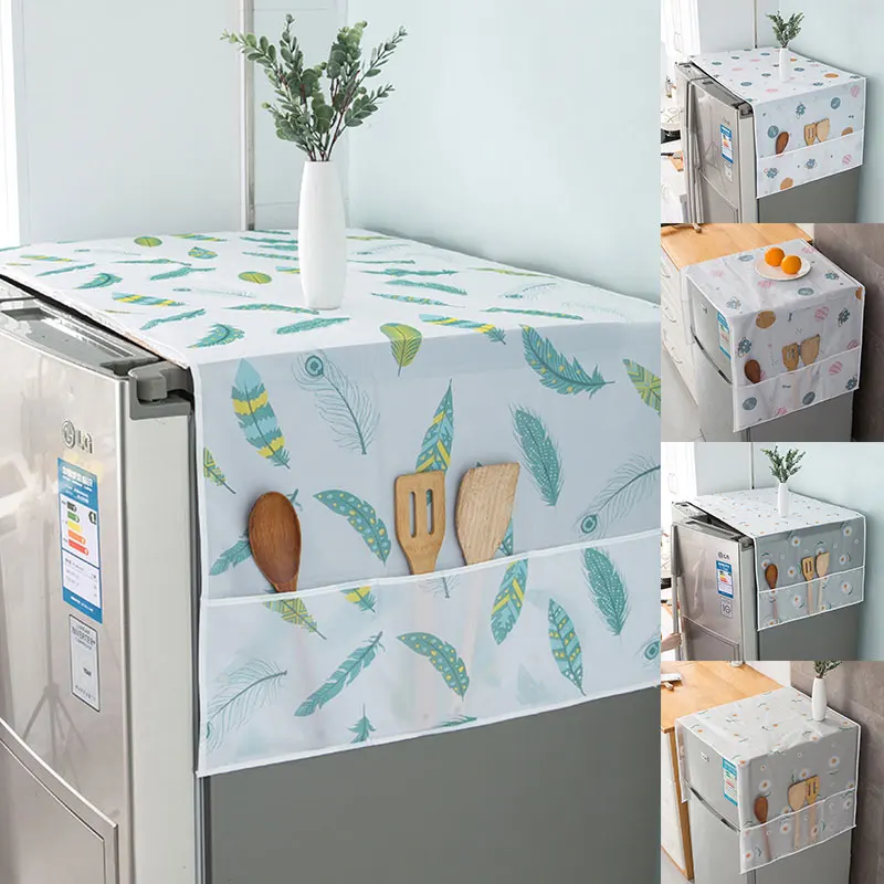 

Refrigerator Top Cover Cloth PEVA Washing Machine Cover with Pocket Microwave Oven Dust Proof Cover Household Home Storage Bag