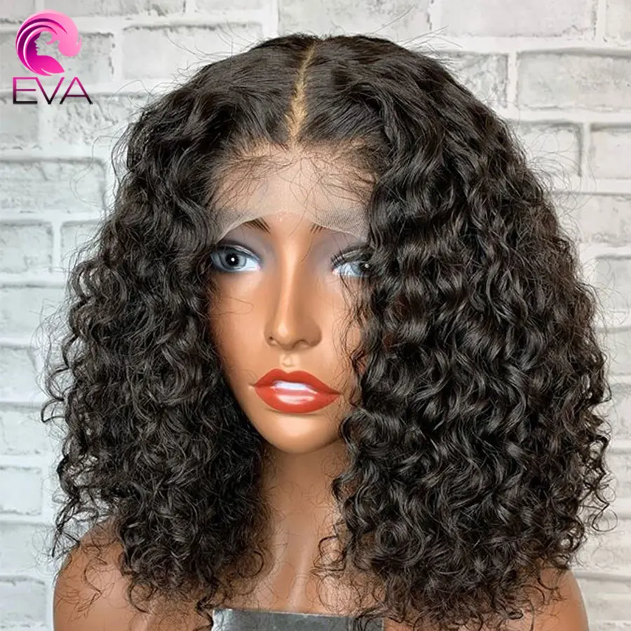 Недорогие короткие вьющиеся волосы Eva 150% 13x6 парики из человеческих волос на сетке