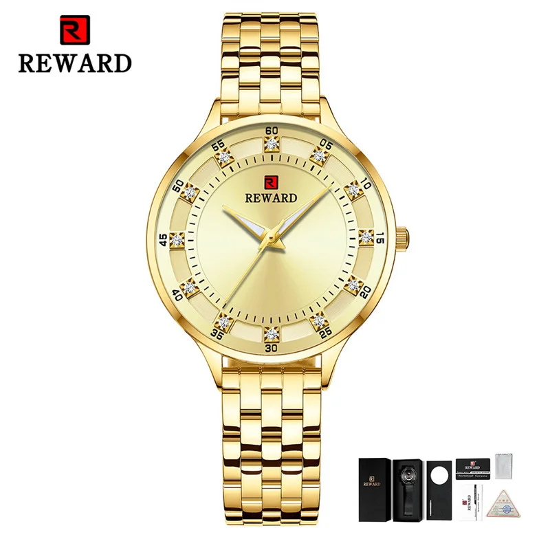 gold(with box) Часы для женщин класса люкс, брендовые, стальные, модные, женские кварцевые часы, Relogio Feminino Montre Femme, часы с алмазами - Цвет: gold(with box)