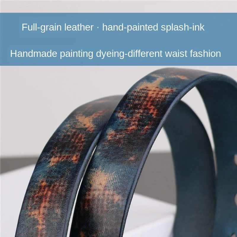 Belts for Women Luxury Designer Brand Personality Ink Hand-Painting Cowhide Leather Casual Fashion Wild Jeans Retro Belt