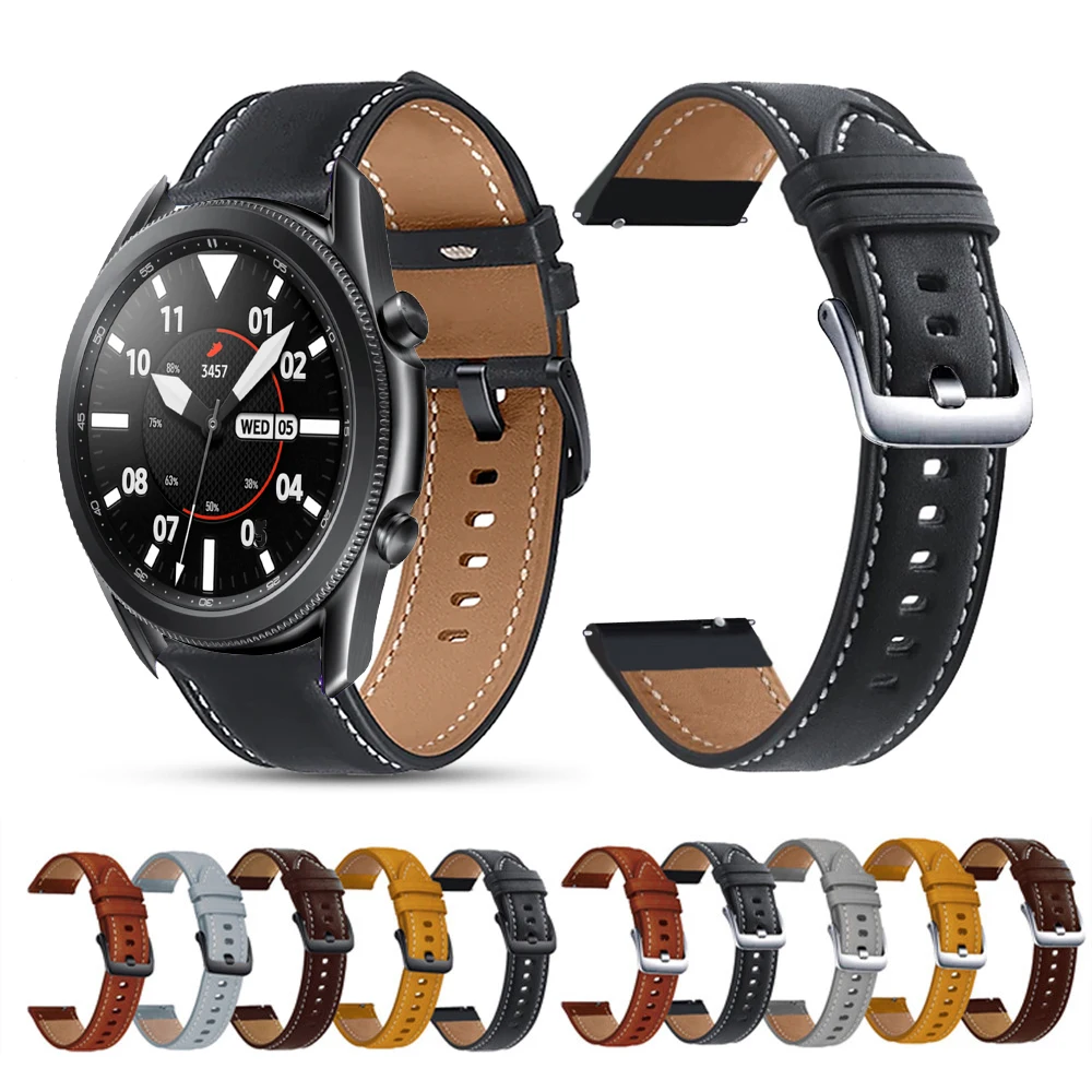 

22mm Genuine Leather Watchband For Samsung Galaxy Watch 3 45mm original Wristband Quick Releas Bracelet For Amazfit GTR 2/GTR3