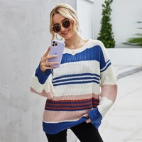 women autumn winter sweater women color blocking stripe long sleeve pullover sweatshirt female casual knitted jumper knitwear