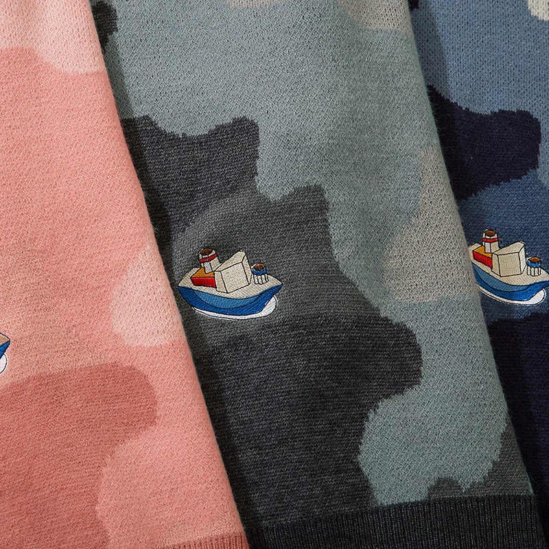 Зимний вязаный контрастный ретро свитер в стиле Харадзюку С мультяшным принтом