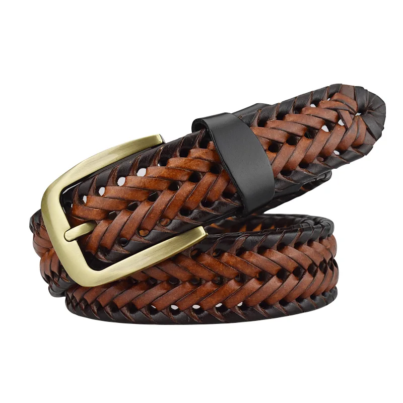 ANPUDUSEN Braided Belts For Mens Woven Belts Luxury Cow Genuine Leather Straps Hand Knitted Designer Man For Jeans Girdle Male