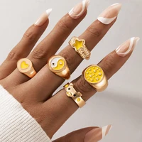 hi man 5pcs set heart star piglet tai chi geometric dripping oil ring women exquisite party all match jewelry