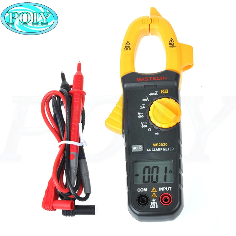 MASTECH MS2030 2A-400A Мини AC цифровой клещи мультиметр AC DC Напряжение/AC Ток/сопротивление/диод
