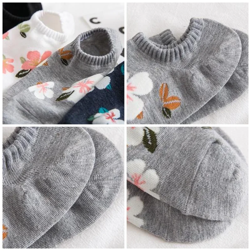 

5 Pairs/Lot Small Flower Girl Socks Ladies Low Cut Short Tube Cute Cotton Socks Boat Socks Women's no Show Socks for Summer