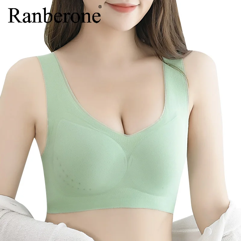 

Ranberone Women Seamless Wireless Ultra Thin Bra Breathable Sleep Bralette Sports Bra Vest Underwear Plus Size M-4XL Summer