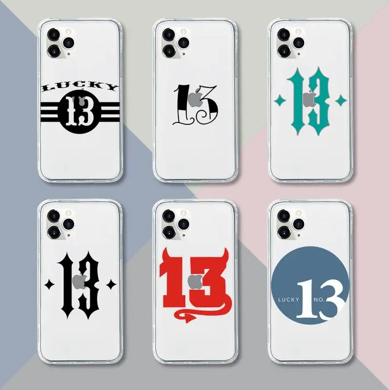 

Lucky Number 13 Phone Case Transparent For iPhone 12 11 pro mini XS XR X max 5 6 s 7 8 plus Soft TPU Clear Mobile bags
