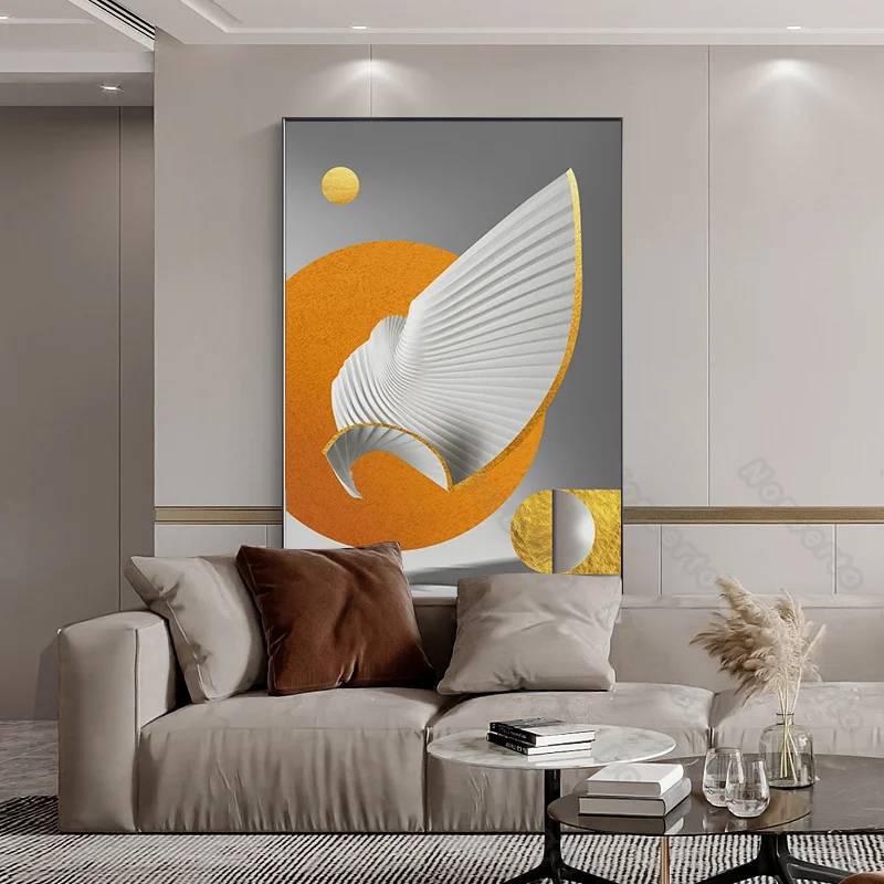 

Nordic Style Canvas Painting Poster Abstract Art Pictures Orange Circles Shell-Shaped Patterns Yellow Sun Home Rooms Wall Decora