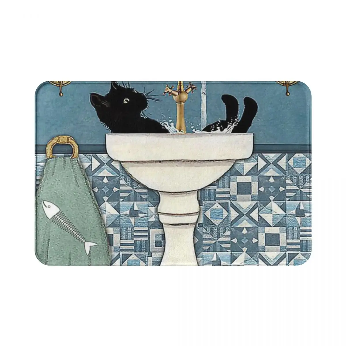 

Black Cat Wash Your Paws Polyester Doormat Rug carpet Mat Footpad Anti-slip durable Entrance Kitchen Bedroom balcony toilet