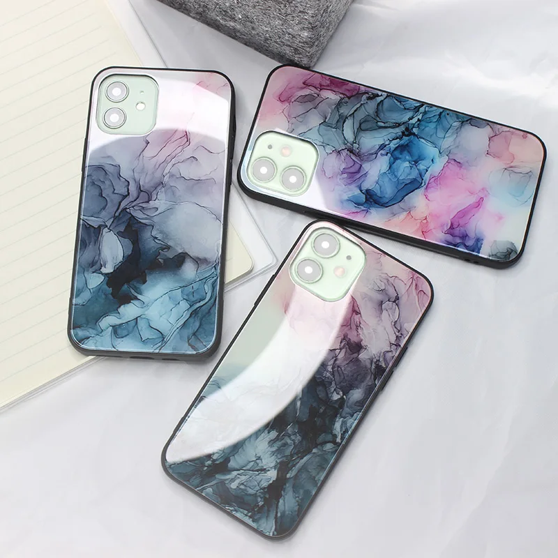 Чехол из закаленного стекла ручной работы с чернилами для iPhone 11 12 pro Mini MAX SE 2020