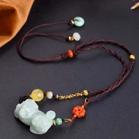 handmade natural jade brave pendant necklace for women girls long beeswax light luxury jewelry adjustable hypoallergenic