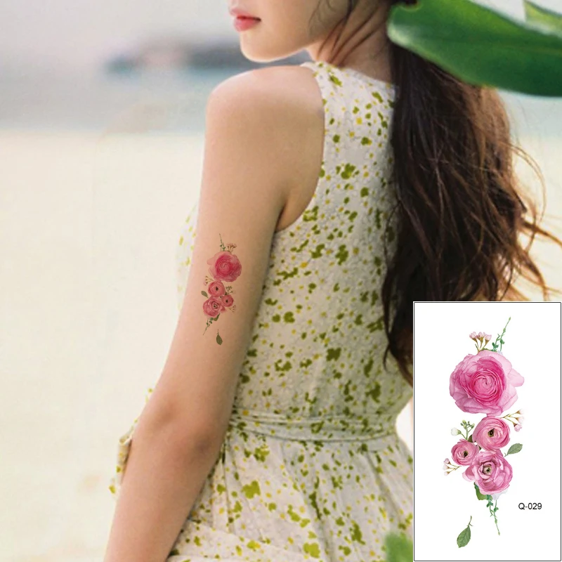 Временная татуировка наклейка для боди арта маленькая поддельная Роза пион