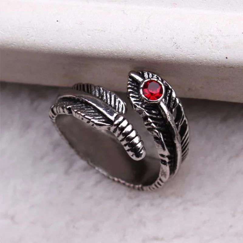 Посеребренный красный натуральный камень перо пары обещают кольцо Мода Мужской