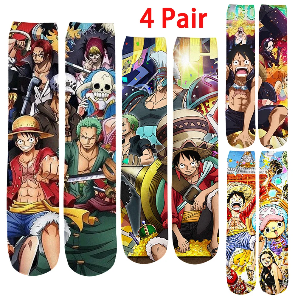 CLOOCL 4 пары аниме слитные 3D печатные мультфильмы Луффи прямые носки для мужчин