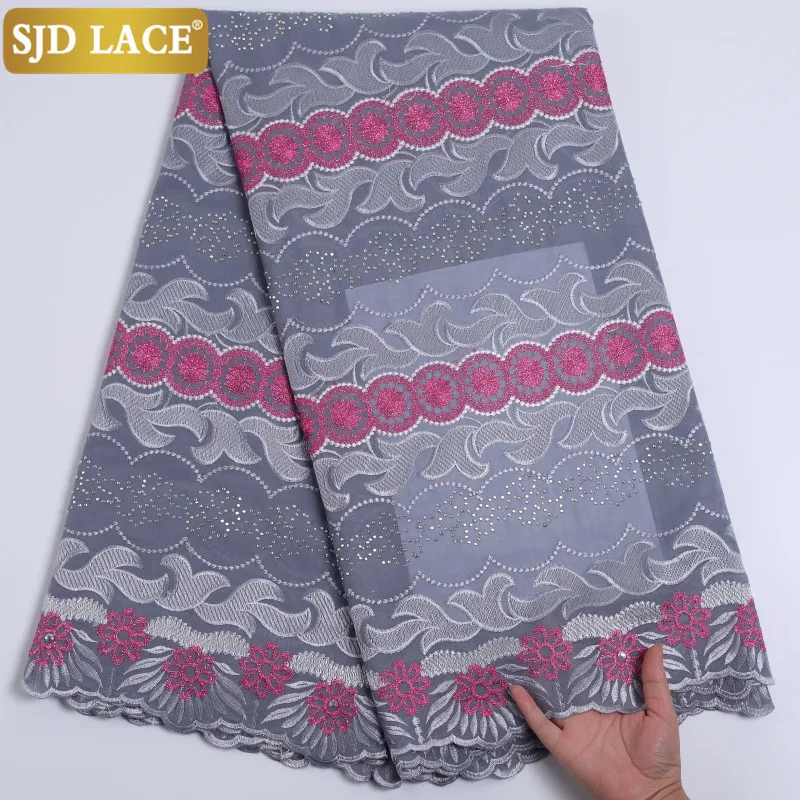

SJD LACE 2021Latest African Dry Lace Fabric With Stones Embroidery Swiss Voile Lace In Switzerland For Wedding Party Dress A2213