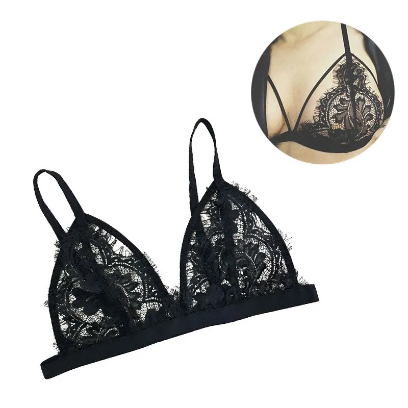 

Sexy Lady Women Floral Sheer Hollose Out Lace Triangle Bralette Bra Bustier Crop Unpadded Mesh Tops