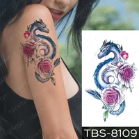 dragon tattoo sticker blue snake red rose peony waterproof temporary tato small shoulder arm man women glitter kids tatu 2021
