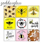 Новинка, милая пчела, счастливая пчела, счастливый квадрат, 10 шт., смешанные, 12 мм20 мм25 мм30 мм, фото, стеклянный кабошон, демонстрационная фурнитура с плоским основанием