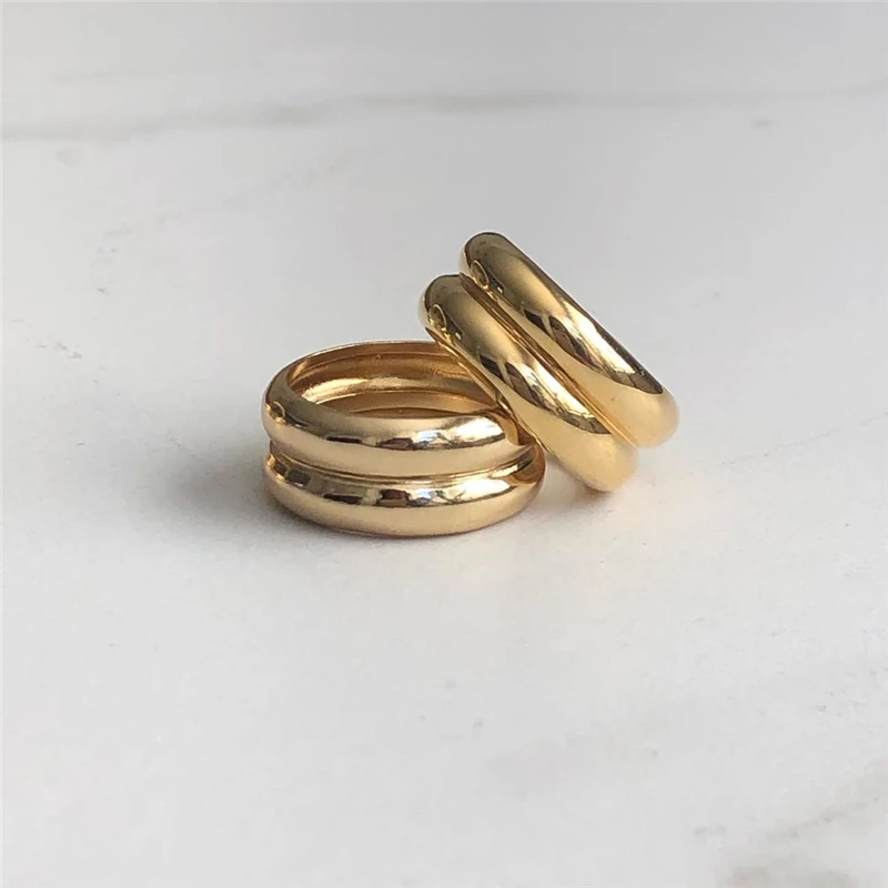 Женские двухслойные кольца AOMU блестящие широкие с золотым металлом в