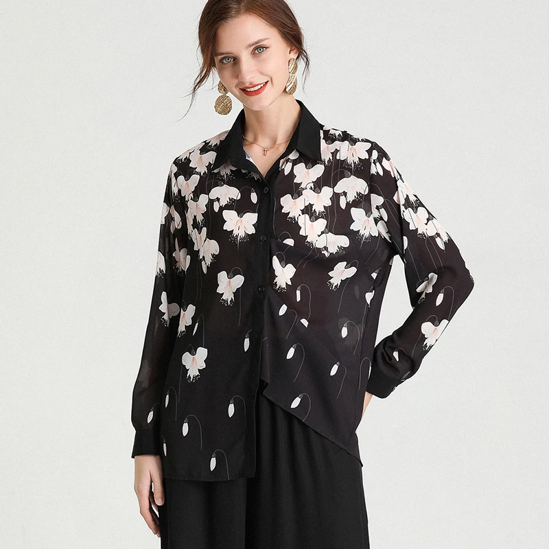 

Женский топ блузки из шифона Цветочный принт размера плюс 2021 Новинка на лето и весну Женские Модные Винтажные черные рубашки 4XL