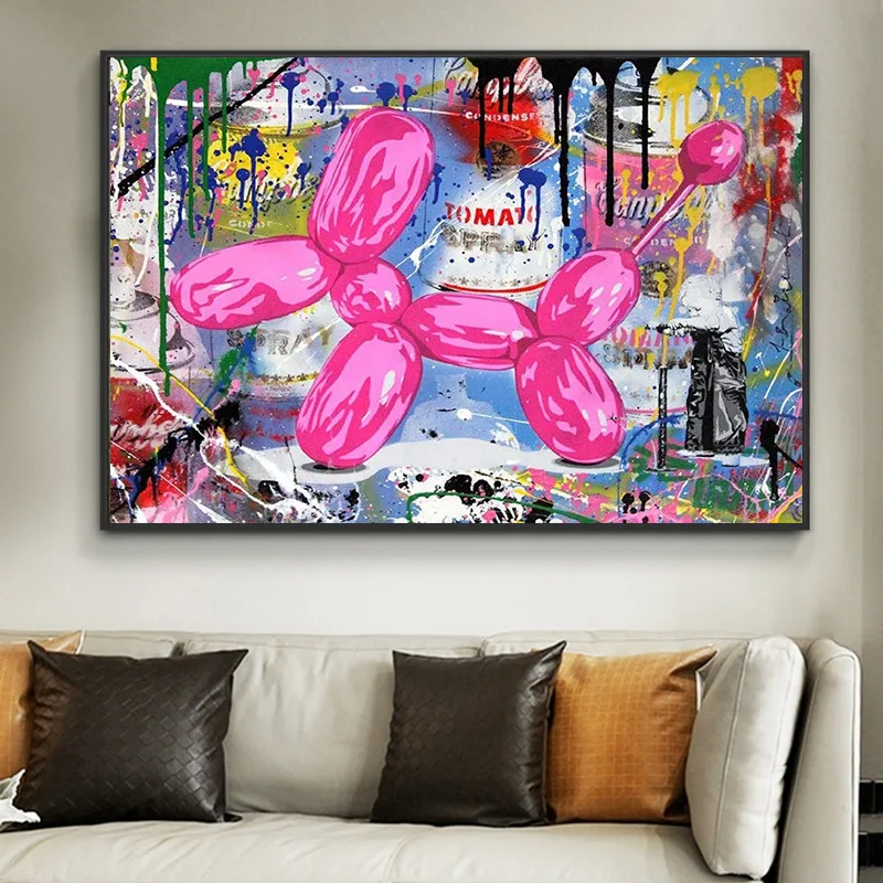 

Pink balloon Graffiti Painting Wall Art Pictures Cartoon Prints And Posters Modern Home Decorative For Living Room No Frame