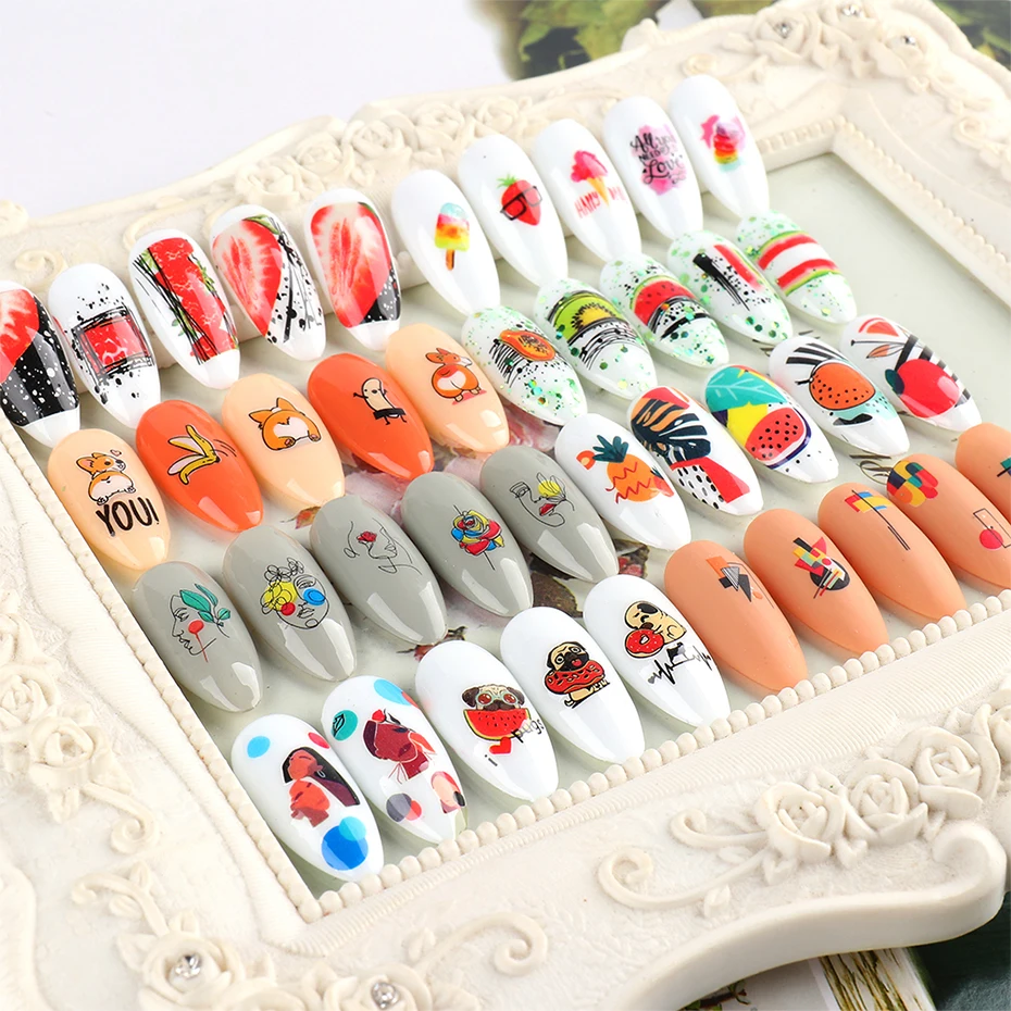 12 шт. наклейки для ногтей в виде клубники лимона фруктов абстрактное изображение