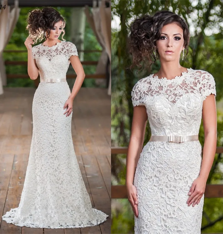 

White brand dress mermaid vintage lace wedding dress with sleeves 2015 bridal gown dress wedding vestidos de casamento A27