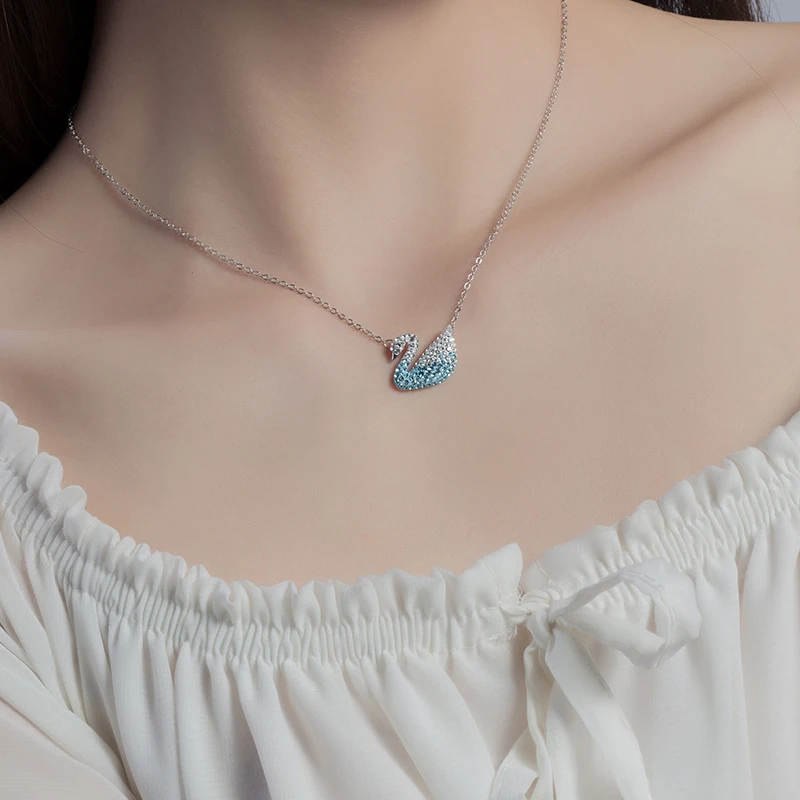 

Necklace for Women Silver 925 Sterling Gradient Blue Swan Fashion Pendant Women's Jewelry Chain