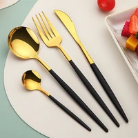 4pcs dinnerware set stainless steel black gold knives forks spoons cutlery set kitchen complete tableware set flatware wholesale
