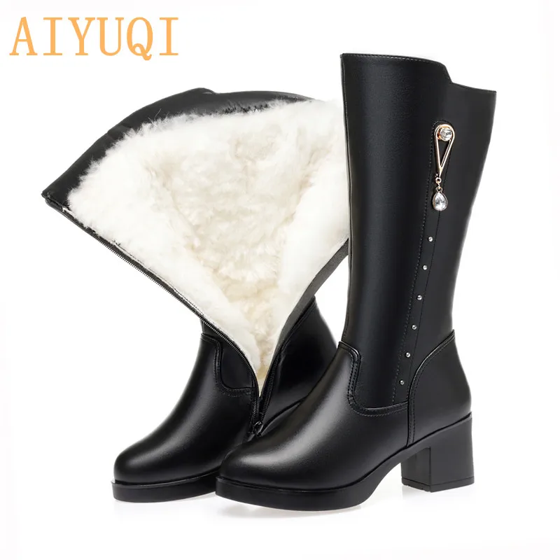 

AIYUQI/зимние женские сапоги; Женские высокие сапоги из натуральной кожи; Теплые водонепроницаемые зимние сапоги; Женские высокие сапоги для в...