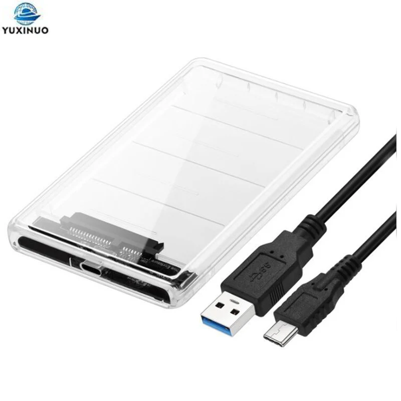 

YUXINUO USB 3.0 Type-C 2.5" Hard Drive Enclosure Transparent Mobile HDD Box USB3.1 SSD Case Portable Hardisk With USB C Cable