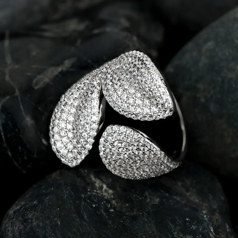 

Jazaz 100% 925 Sterling Silver Spark Full High Carbon Diamond Leaves Finger Ring Women Lady Wedding Anniversary Party Gift B0571