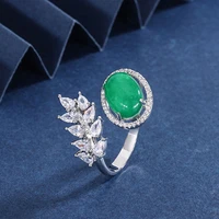 new 925 fashion tide simulation emerald surface opening adjustable ring main stone green 1014 exquisite jewelry women wholesale