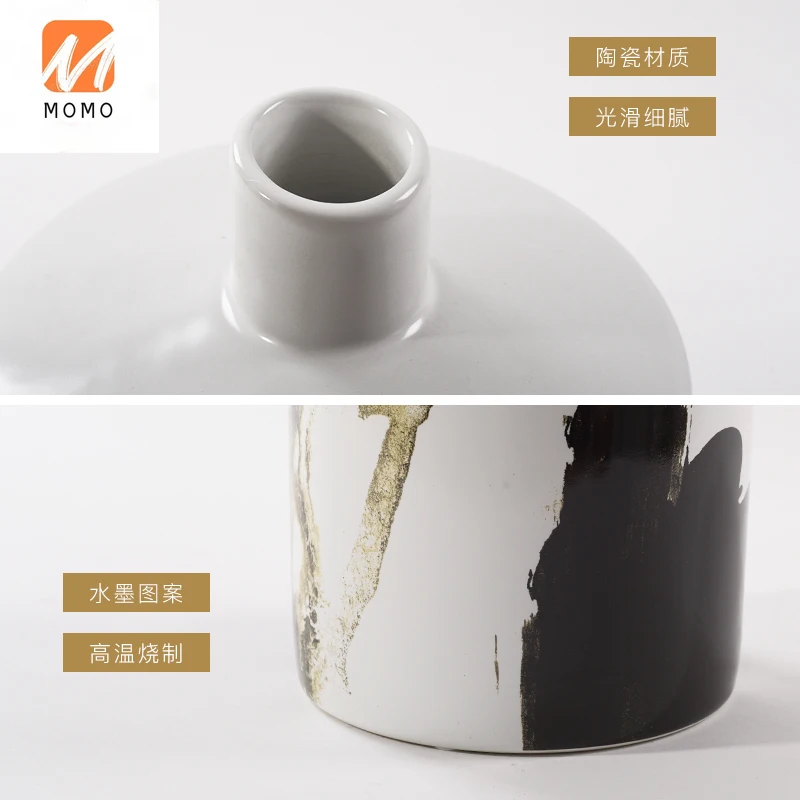 

Rzone Modern Minimalist Ceramic Vase Ink Pattern New Chinese Window Crafts Decoration Sample Room Decoration TZ