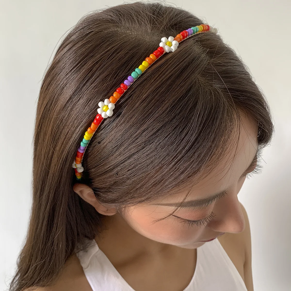 

Holiday style small fresh braided daisy headband women retro pastoral color flower hair accessories for female party gifts