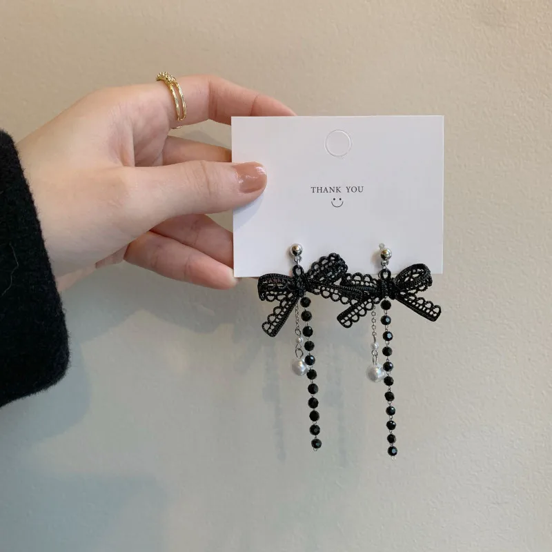 Модные серьги клипсы в Корейском стиле простые черные с длинными жемчужинами
