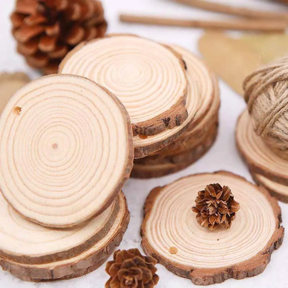4-9CM Natural Round Wood Slices Circles With Hole Rope Crafts For Christmas Ornaments Decor DIY Kids Painting Decoration | Дом и сад