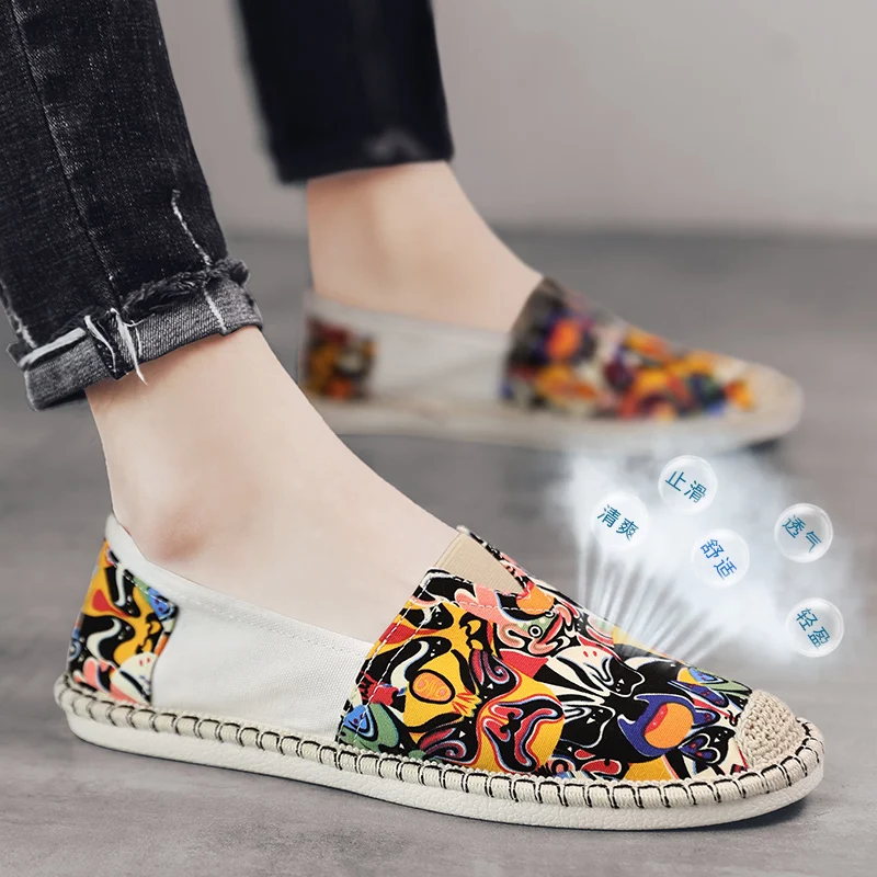 

Chinese Style Fashion Printed Cloth Shoes Casual Shoes Mens Slip-on Flat Shoes Fisherman Shoes Loafers for Men zapatos hombre